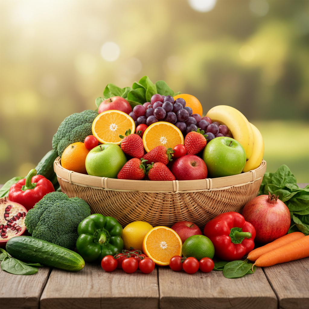 Buah-buahan dan sayuran segar kaya vitamin